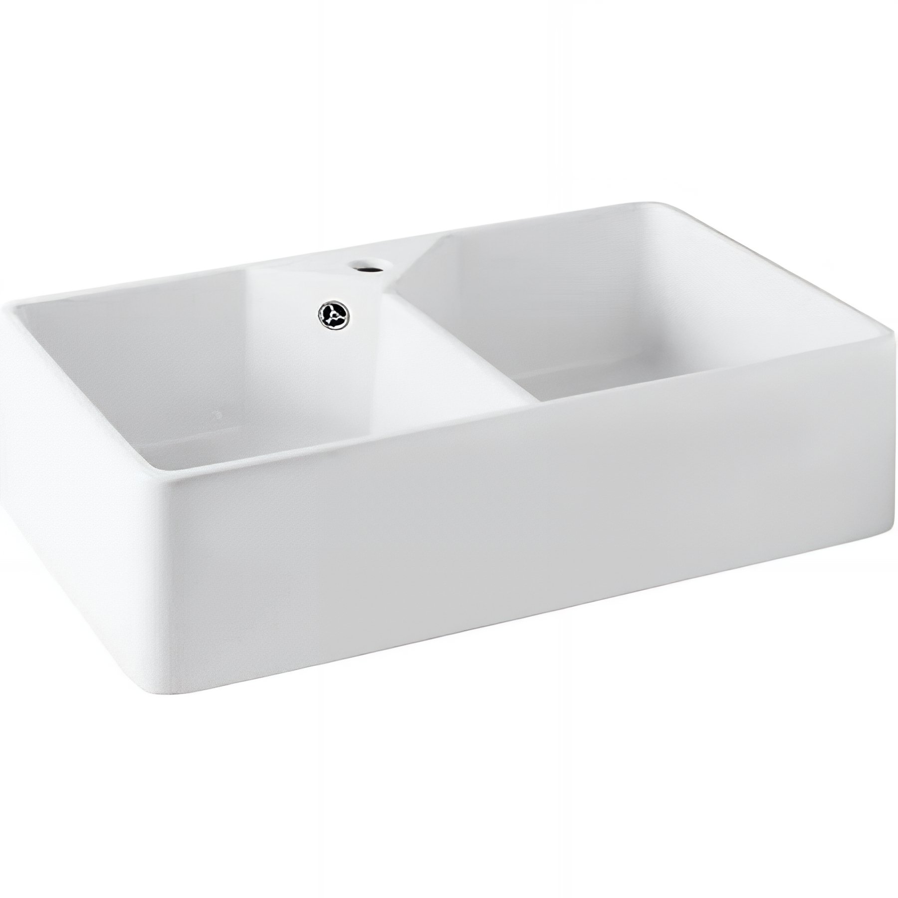 Evier Farmhouse céramique traditionnelle SANINDUSA 2 cuves avec vidage couleur blanc