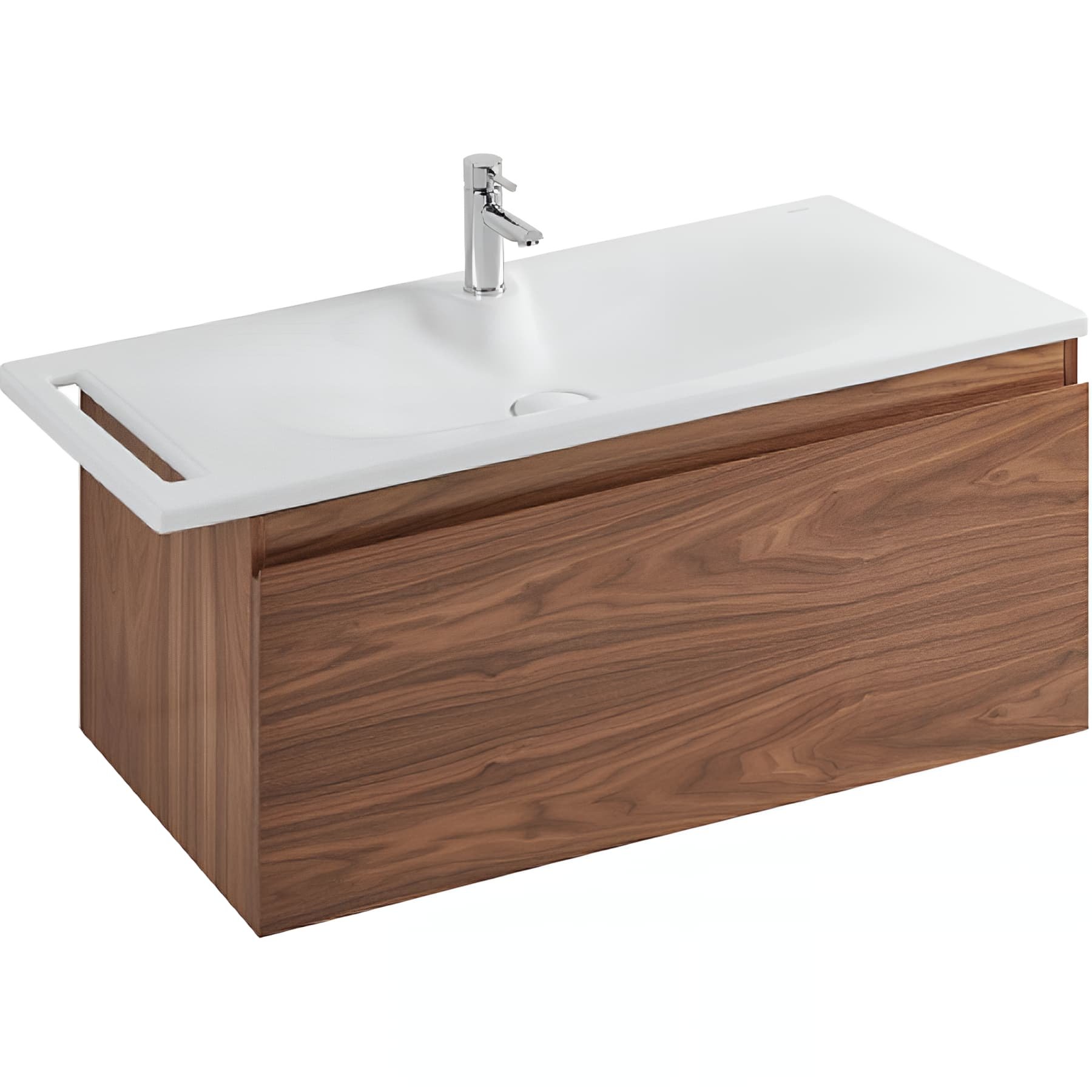 Pack Meuble salle de bains+Vasque céramique traditionnelle SANINDUSA avec porte serviette à gauche Clean 103 couleur noyer