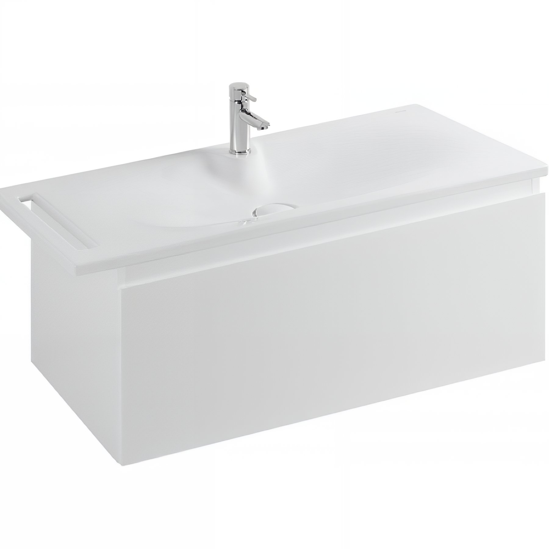 Pack Meuble salle de bains+Vasque céramique traditionnelle SANINDUSA avec porte serviette à gauche Clean 103 couleur blanc