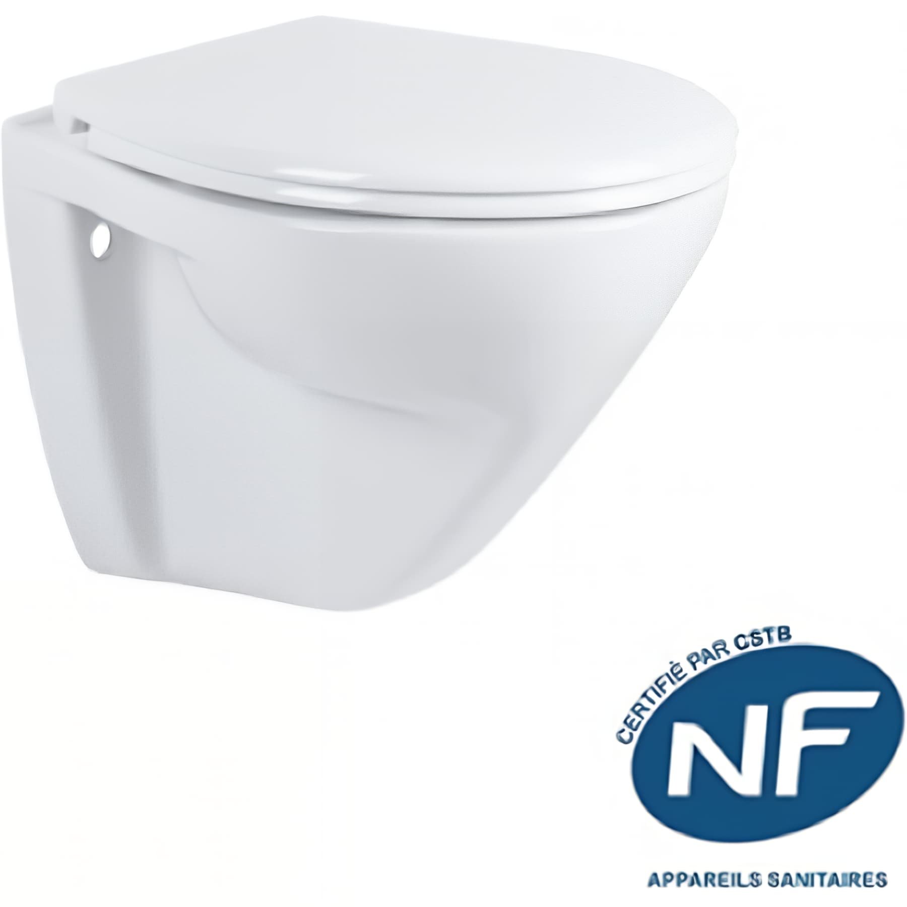 Cuvette de WC céramique traditionnelle SANINDUSA suspendue NF Cetus couleur blanche (abattant non compris)