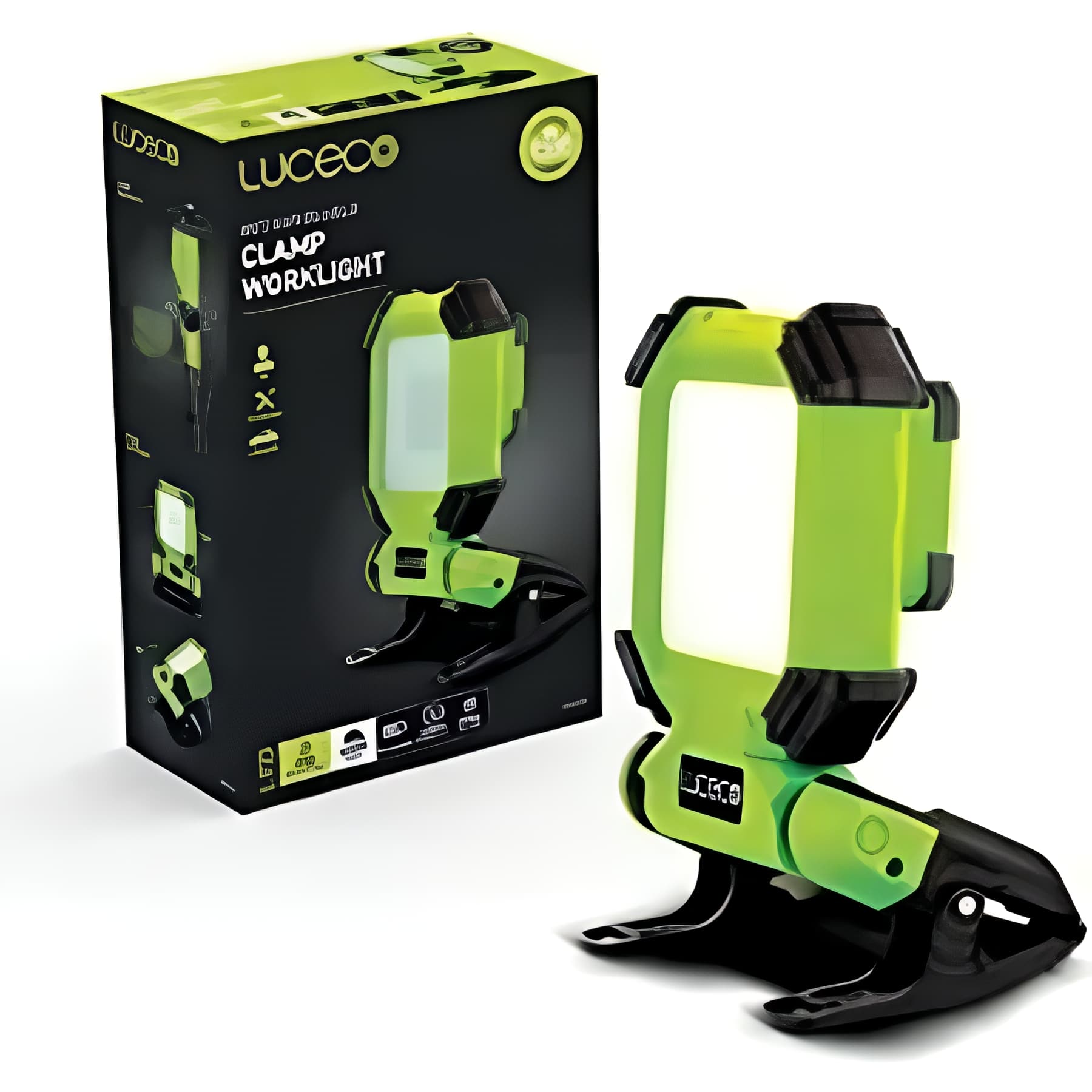 Projecteur LED à pince pivotant 360° IP54 chargeur voiture et secteur 1300 lumens