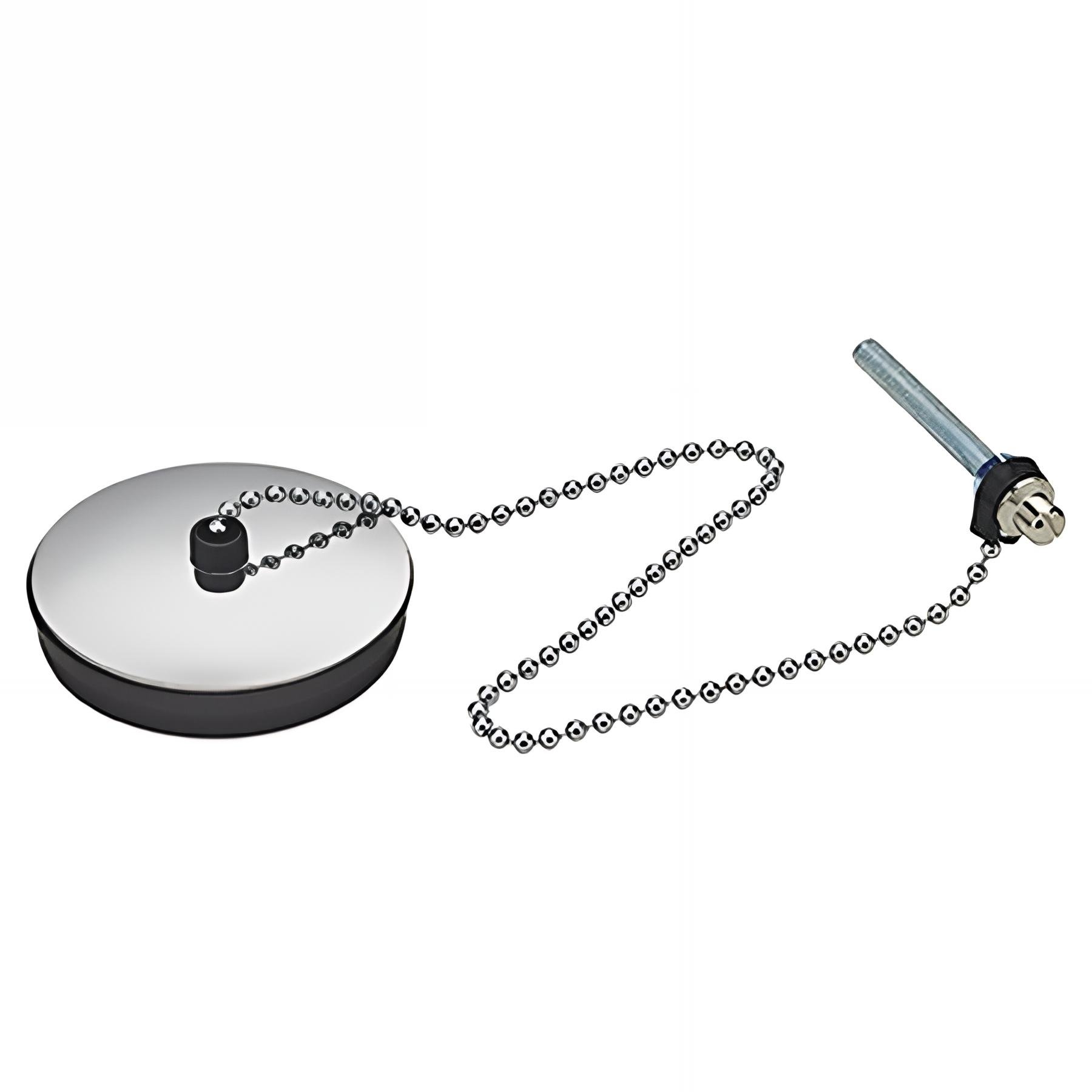 Bouchon avec enjoliveur Øbas 54,6xØhaut 57,5mm, chaînette L. 300mm borne Ø5x50mm