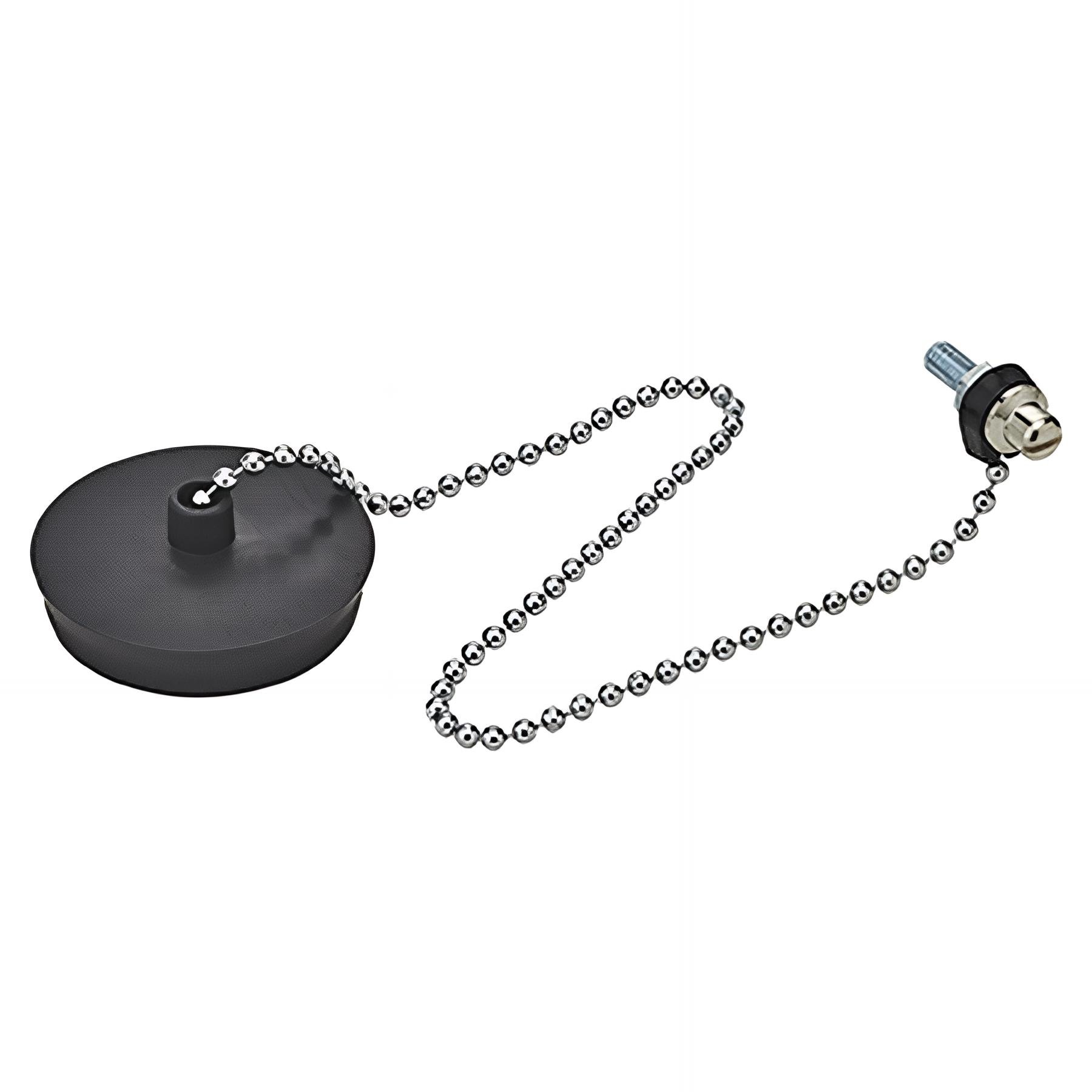 Bouchon noir Øbas 41,5xØhaut 45mm, chaînette L. 300mm, borne Ø5x22mm