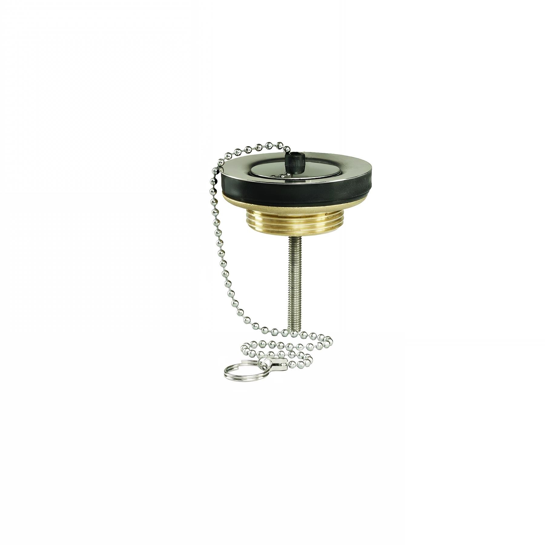 Bonde lavabo à bouchon enjoliveur inox et chaînette,corps laiton,serrage 5 à 50