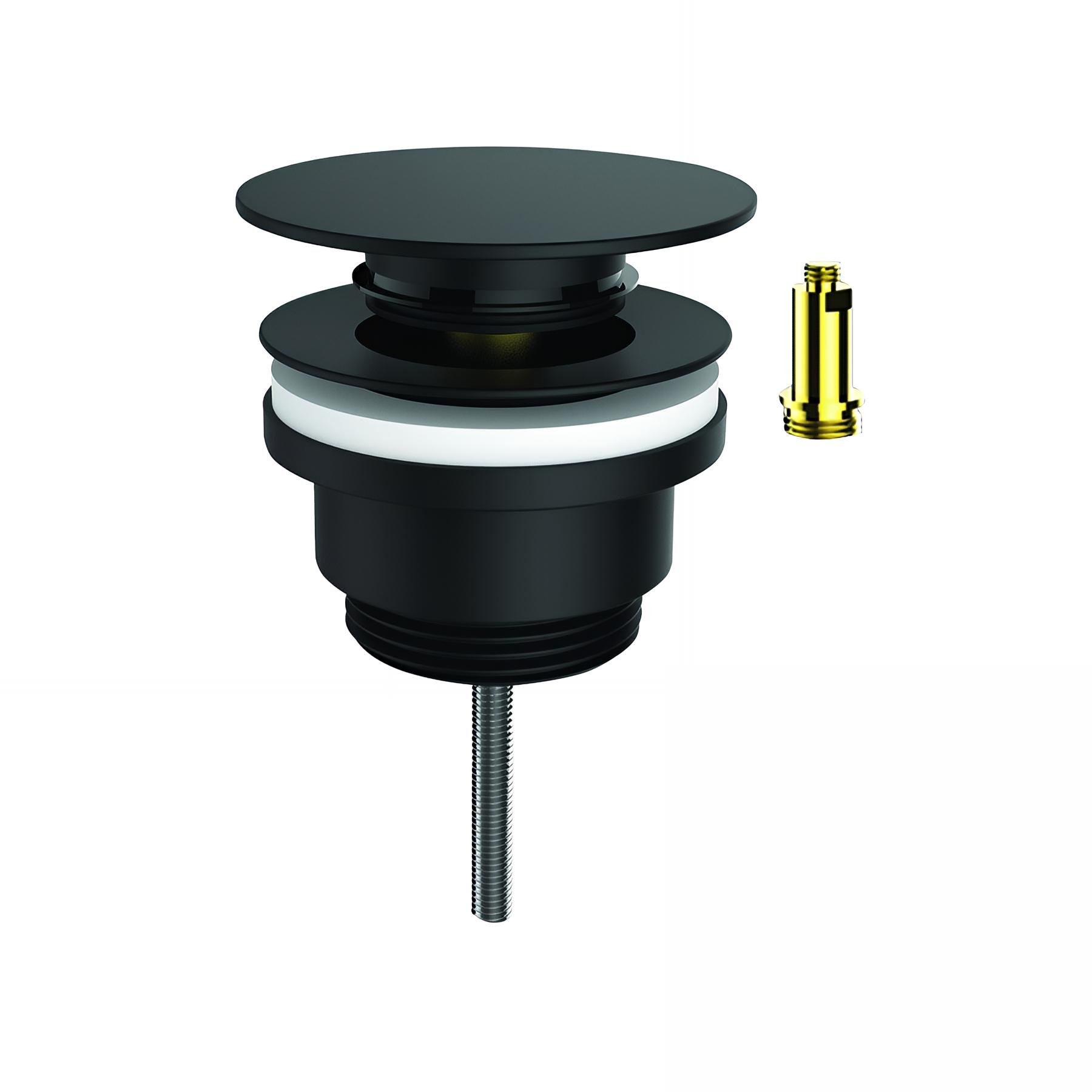 Bonde universelle lavabo laiton noir, digiclic ou fixe, H. 116mm serrage 10 à 80