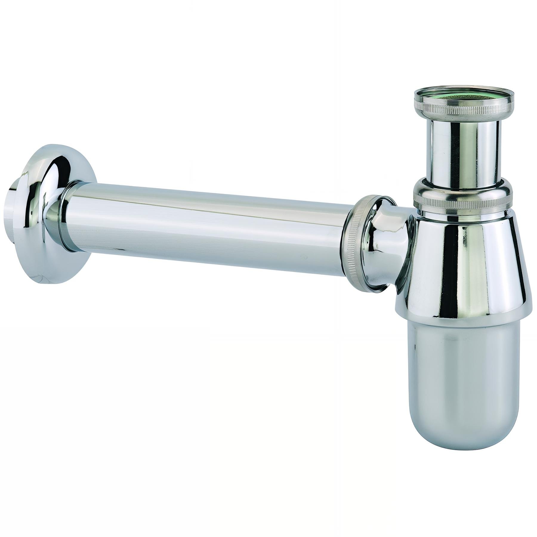 Siphon lavabo laiton chromé, réglable 35/90mm, sortie murale 190mm Ø32mm