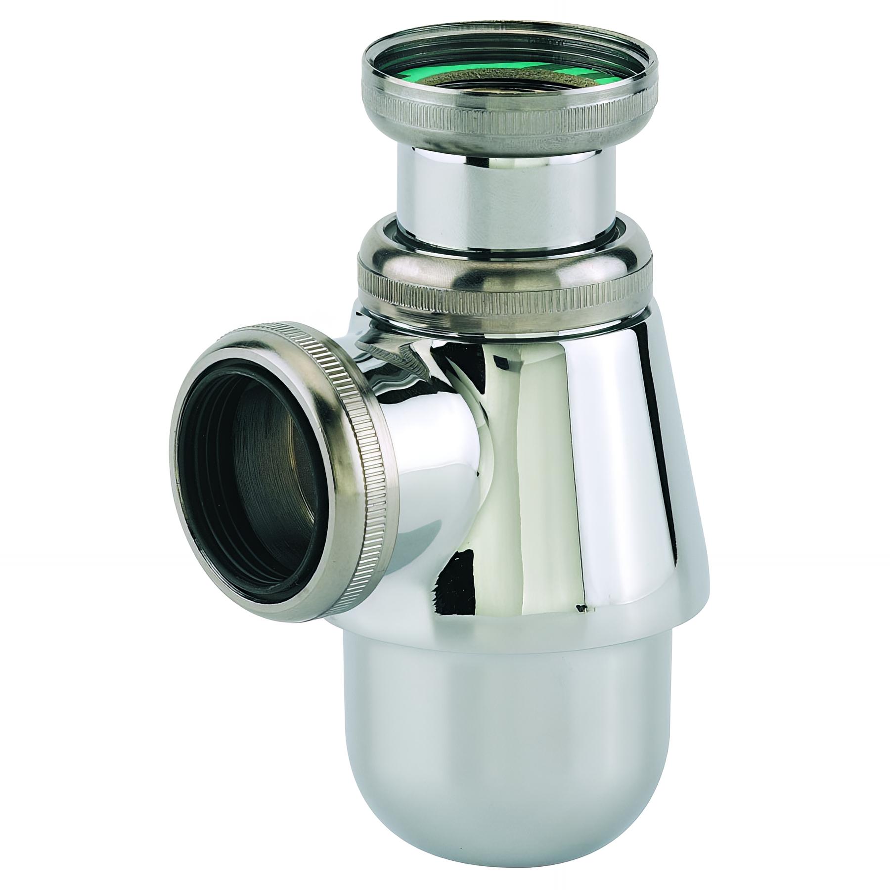 Siphon lavabo laiton chromé, réglable 35/90mm, sortie Ø32mm, débit : 42 l/mn