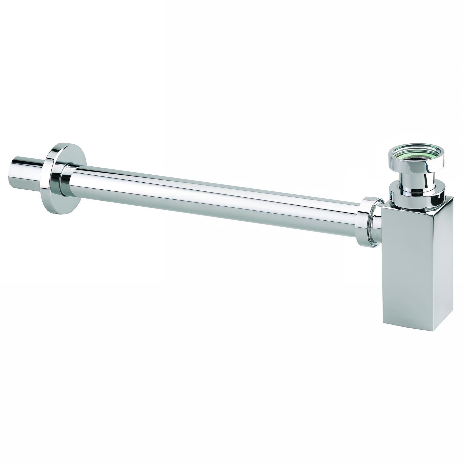 Siphon lavabo laiton chromé, design carré réglable 50/120mm, sortie murale