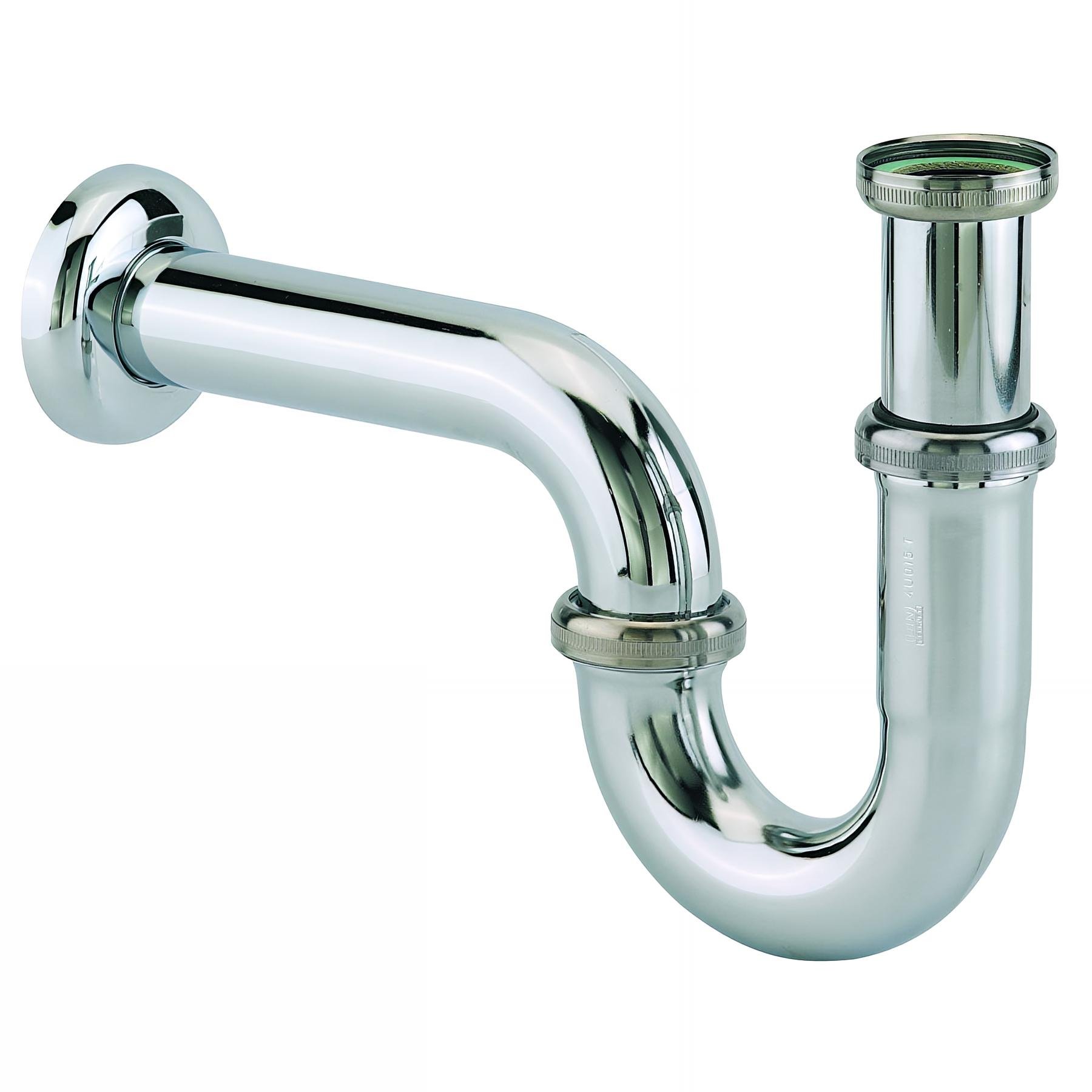 Siphon tube lavabo laiton chromé, réglable 150/200mm, sortie Ø32 rosace Ø64mm