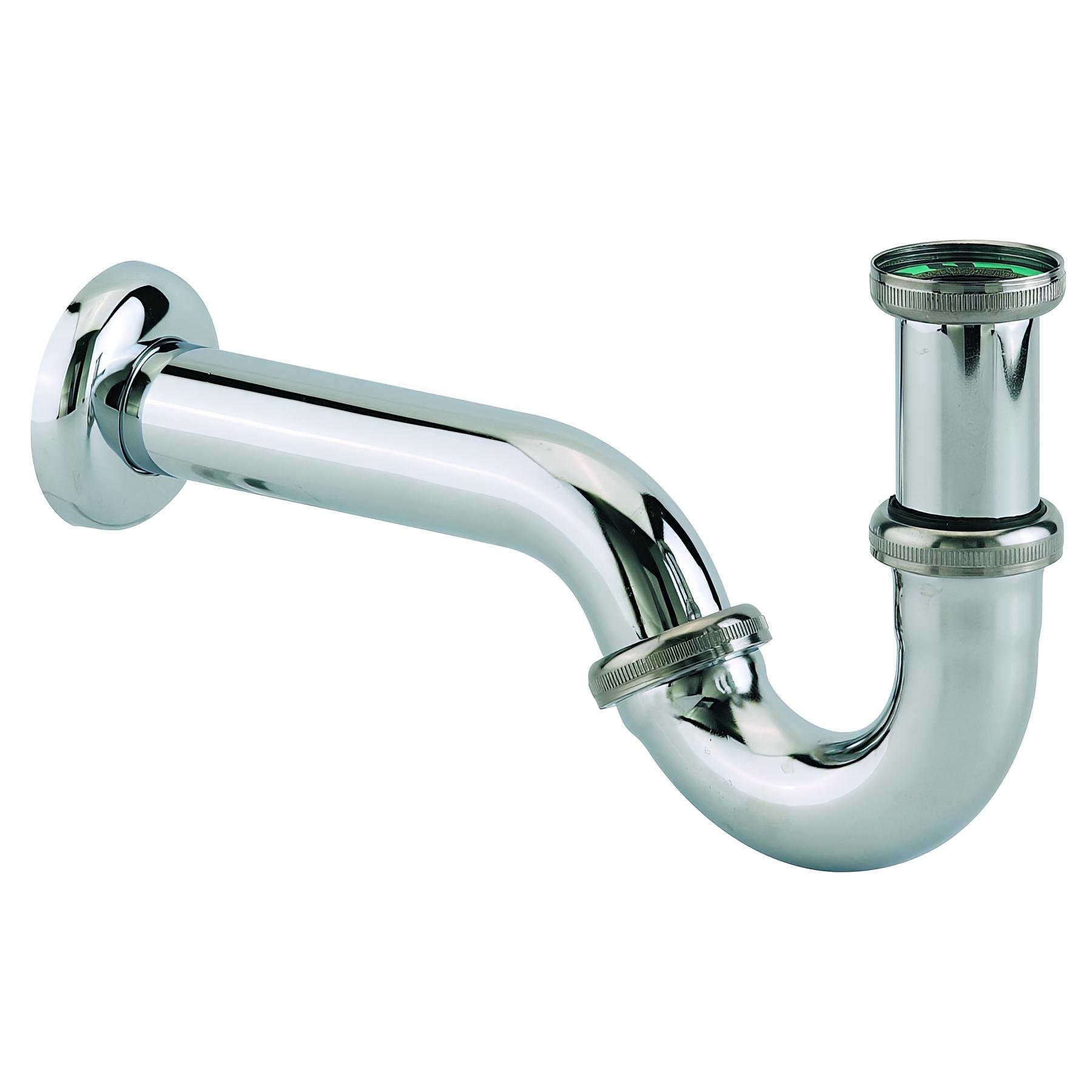Siphon tube lavabo laiton chromé, réglable 140/155mm, sortie Ø32mm
