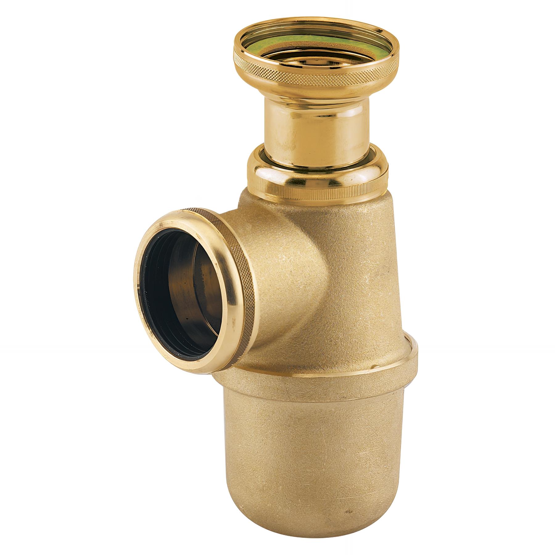 Siphon évier laiton, H. réglable 50 à 100mm, H. sous évier 135 à 185mm