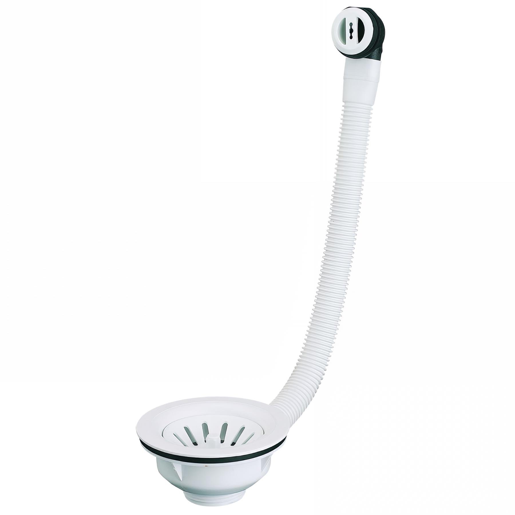 Bonde évier Ø90mm, panier blanc, cuvette Ø114,5, serrage 0 à 22, avec trop-plein