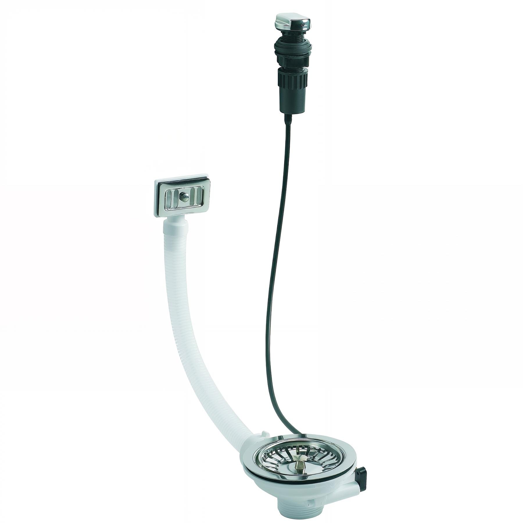 Bonde évier 1 cuve Ø90mm commande à câble, cuvette Ø113mm, serrage 0 à 18mm