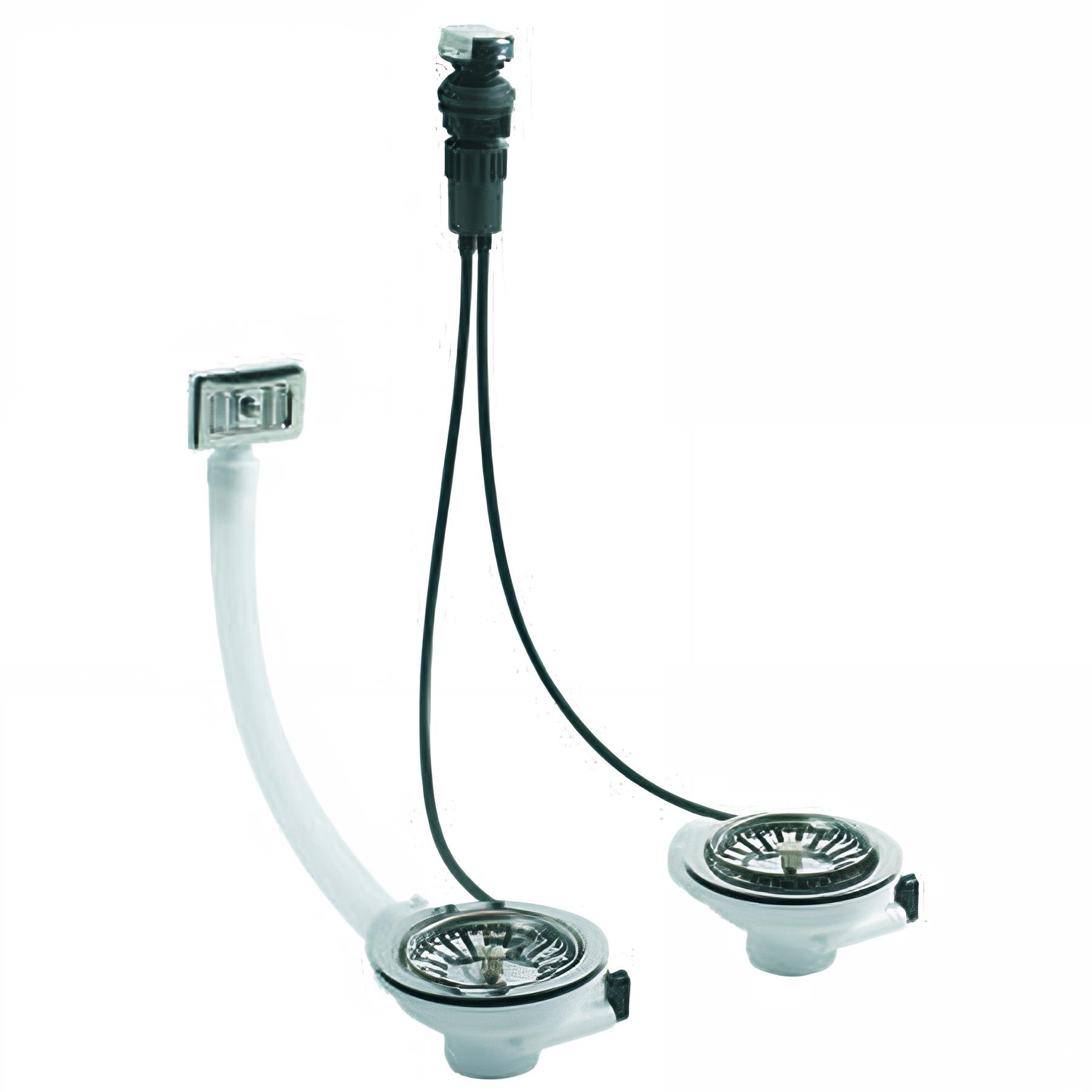 Bonde évier 2 cuves Ø90mm commande à câble, cuvette Ø113mm, serrage 0 à 18mm