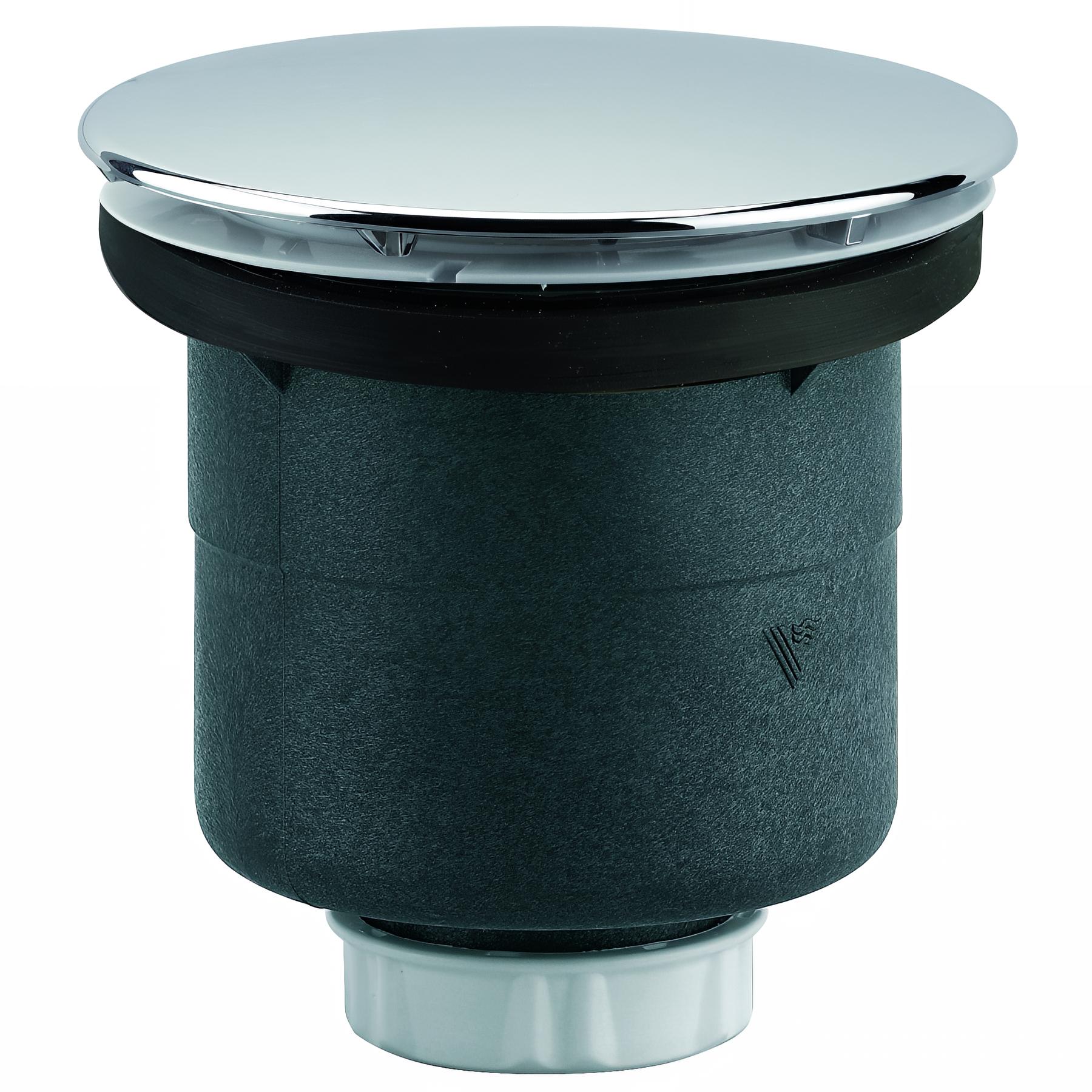 Bonde receveur Ø90mm, capot ABS serti inox Ø117mm, sortie verticale Ø40mm