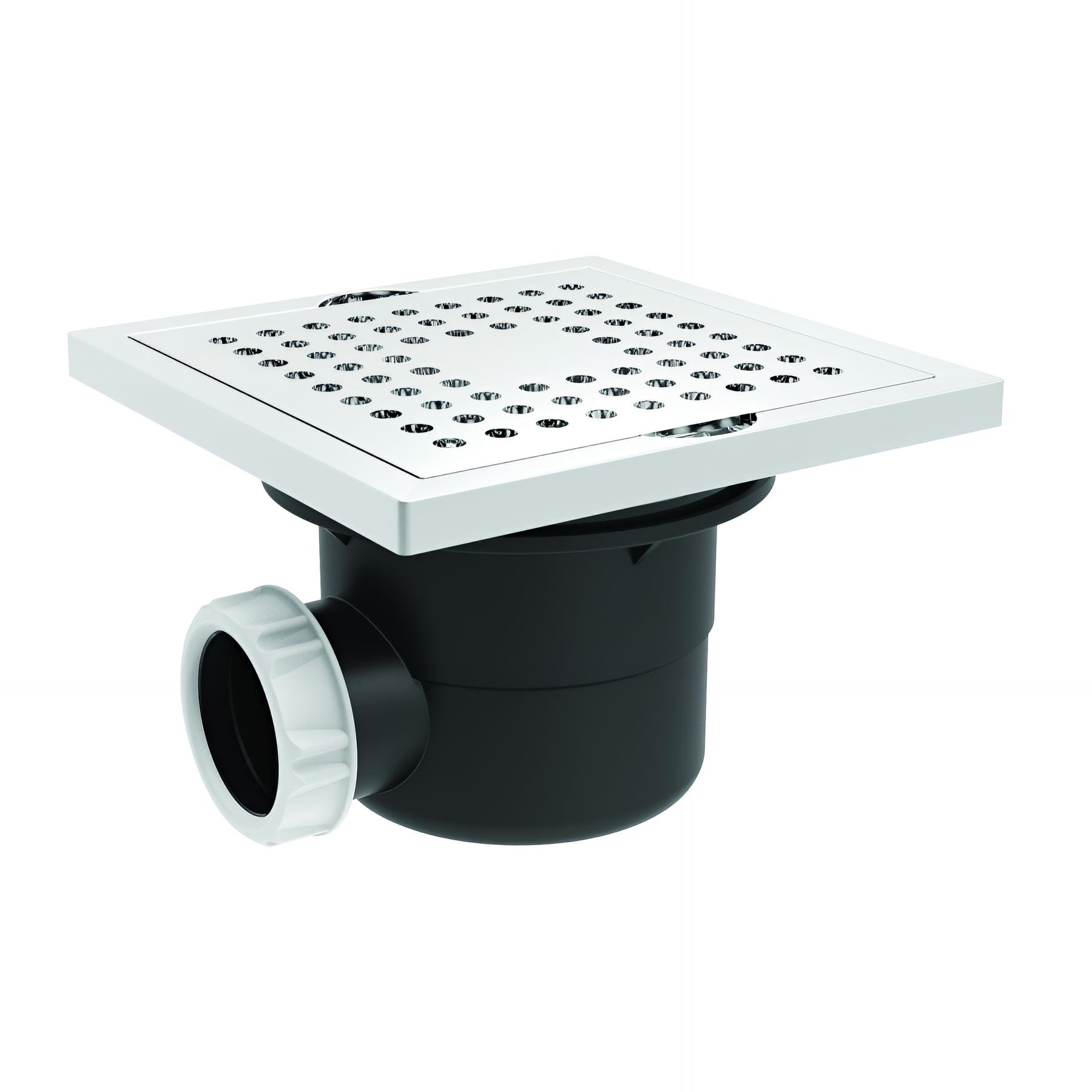 Bonde de sol, cadre ABS 150x150mm, H. 102mm, sortie horizontale Ø40mm
