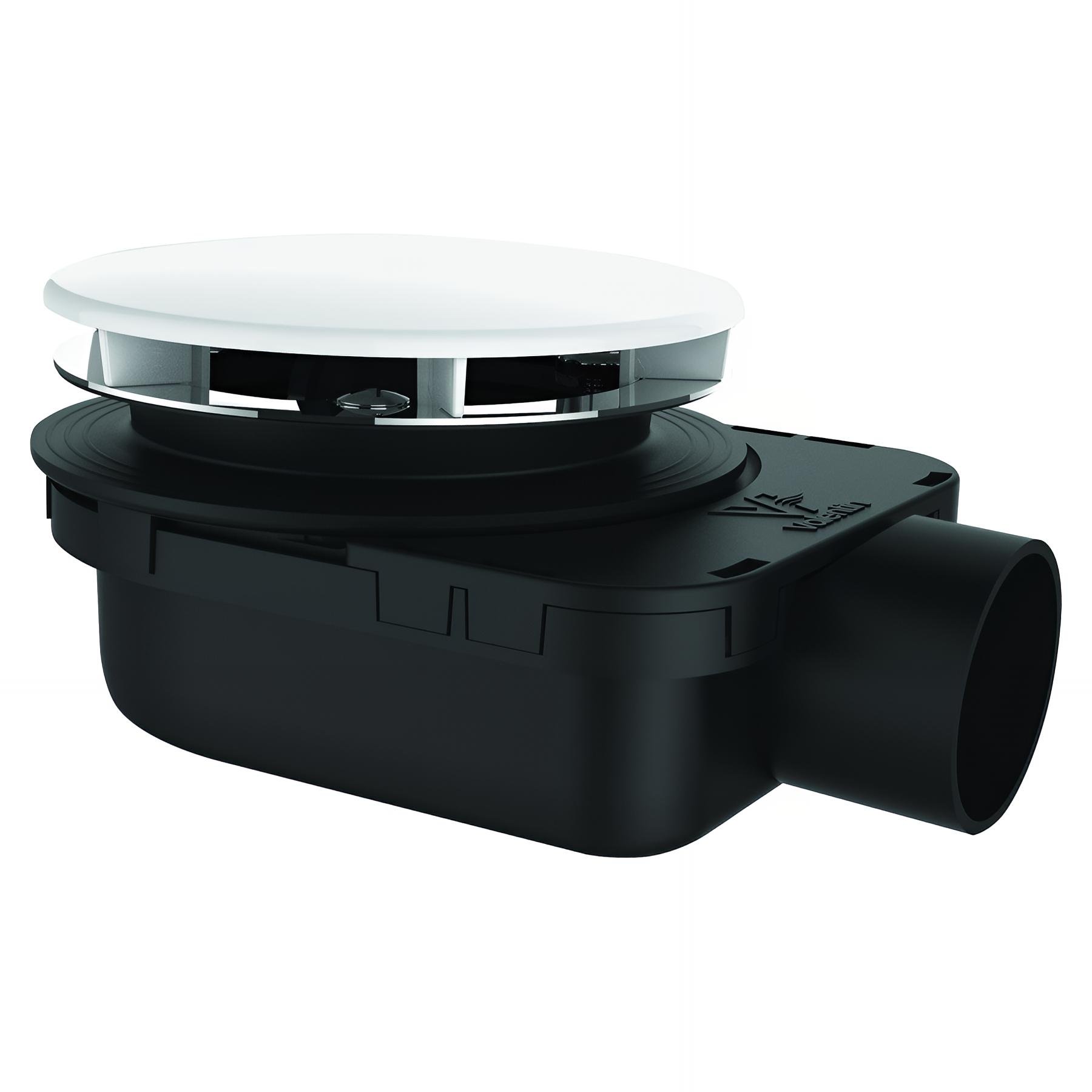 Bonde ultra-plate receveur Ø90mm, SMART, capot ABS blanc, H. 48mm, à coller