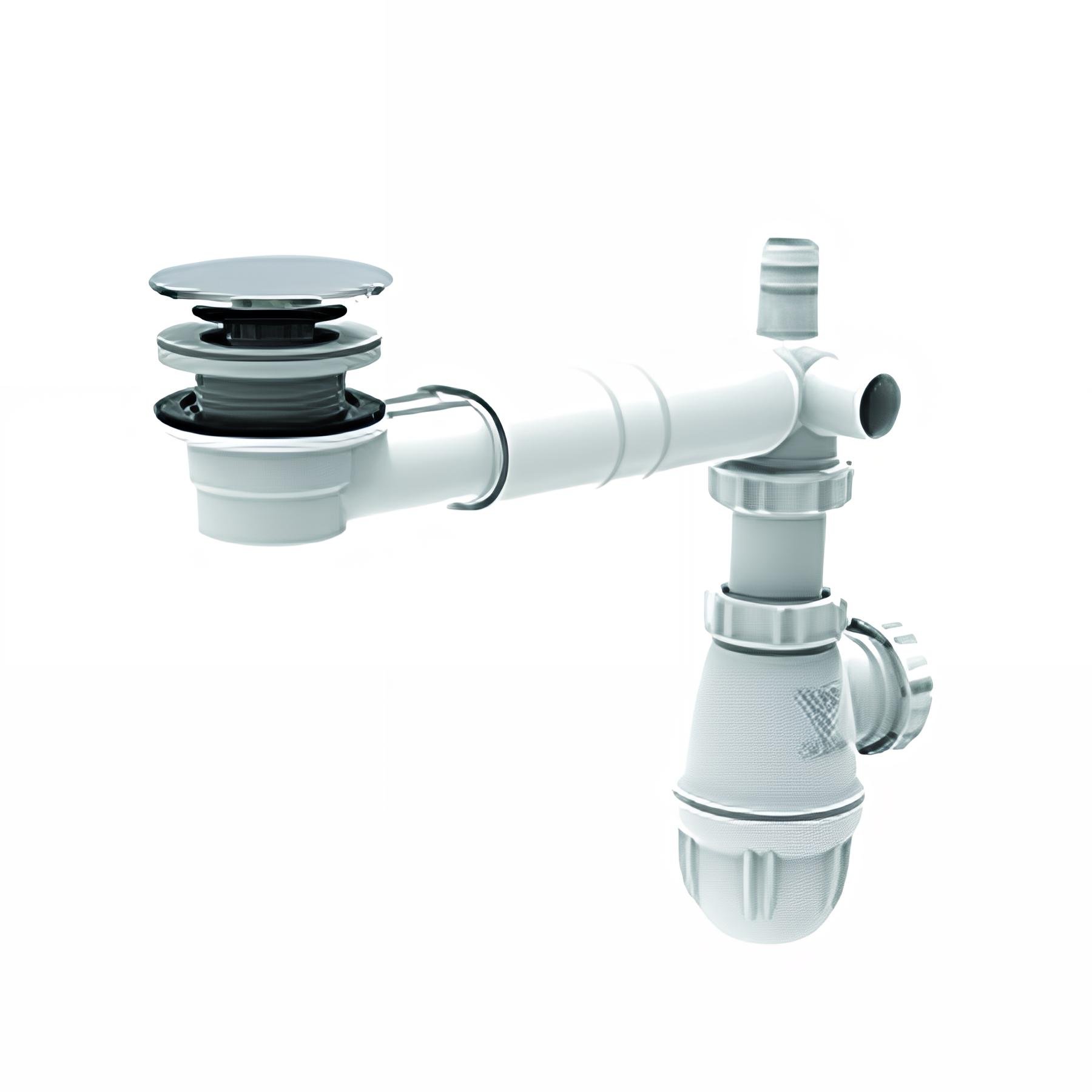 Equipement complet TBXP lavabo, extra-plat et réglable, clapet inox, siphon NF