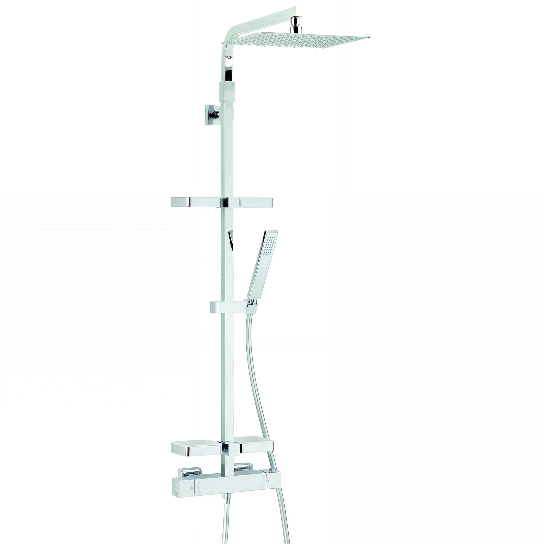 Combiné de douche TOUAREG 300x300, robinetterie thermostatique, tablettes