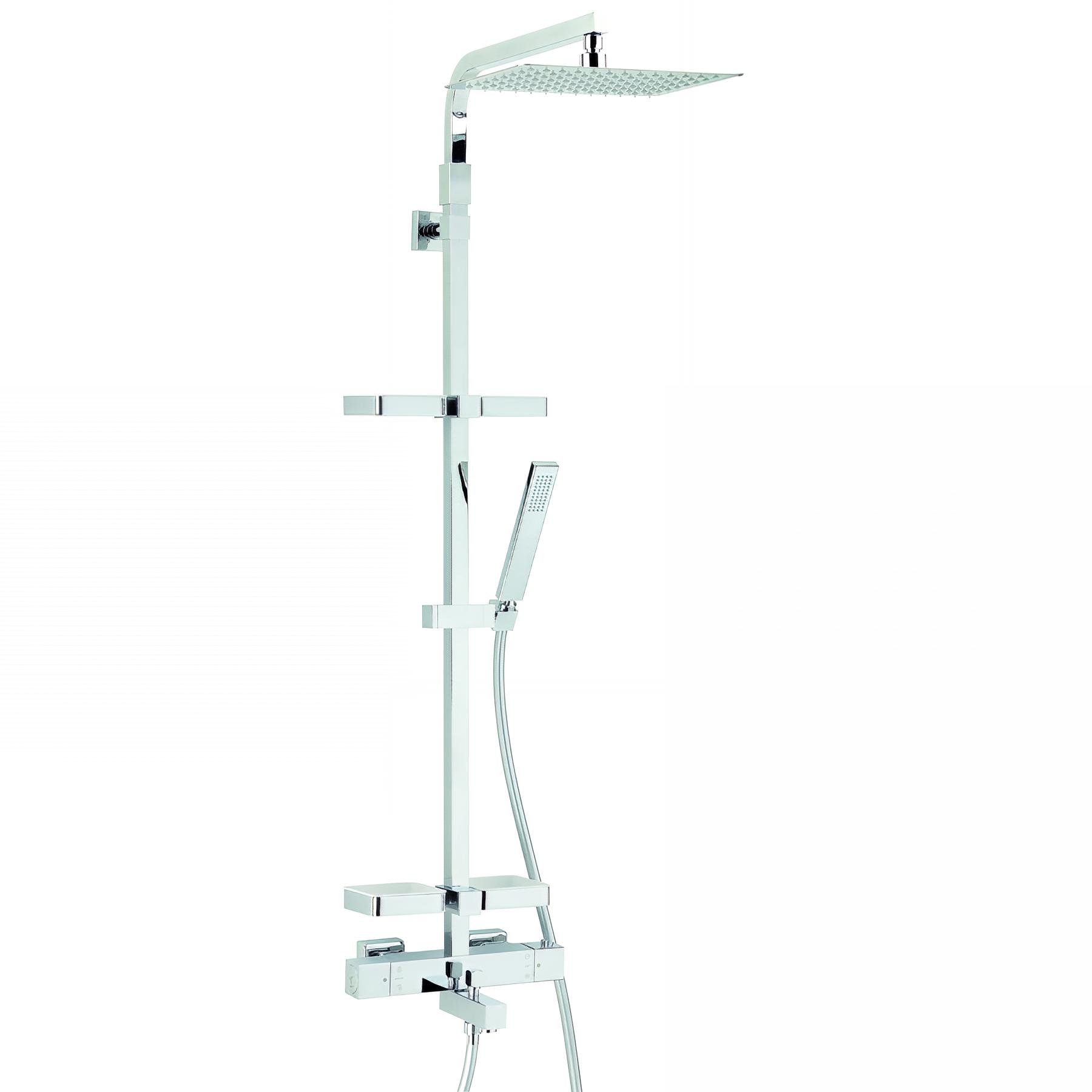 Combiné bain-douche TOUAREG 300x300, robinetterie thermostatique, tablettes