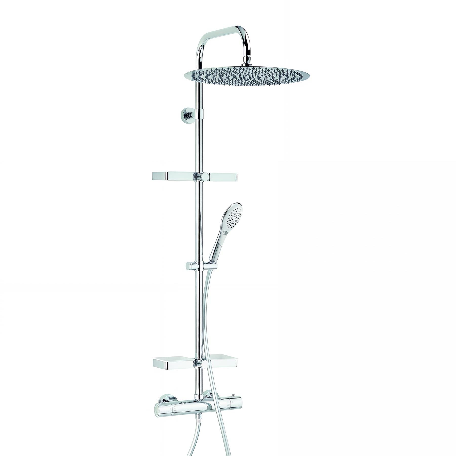 Combiné de douche OPIUM 400, robinetterie thermostatique, tablettes