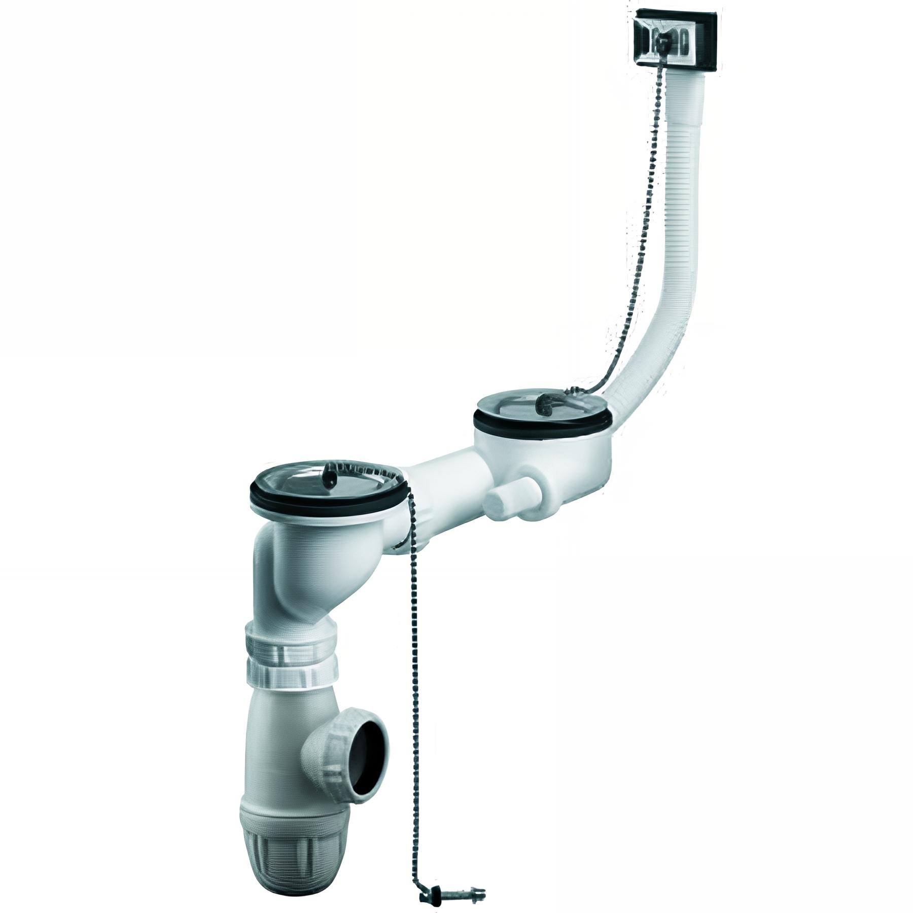 Equipement évier 2 cuves Ø60mm, bouchons inox Ø57,5mm, serrage 0 à 55mm, avec TP