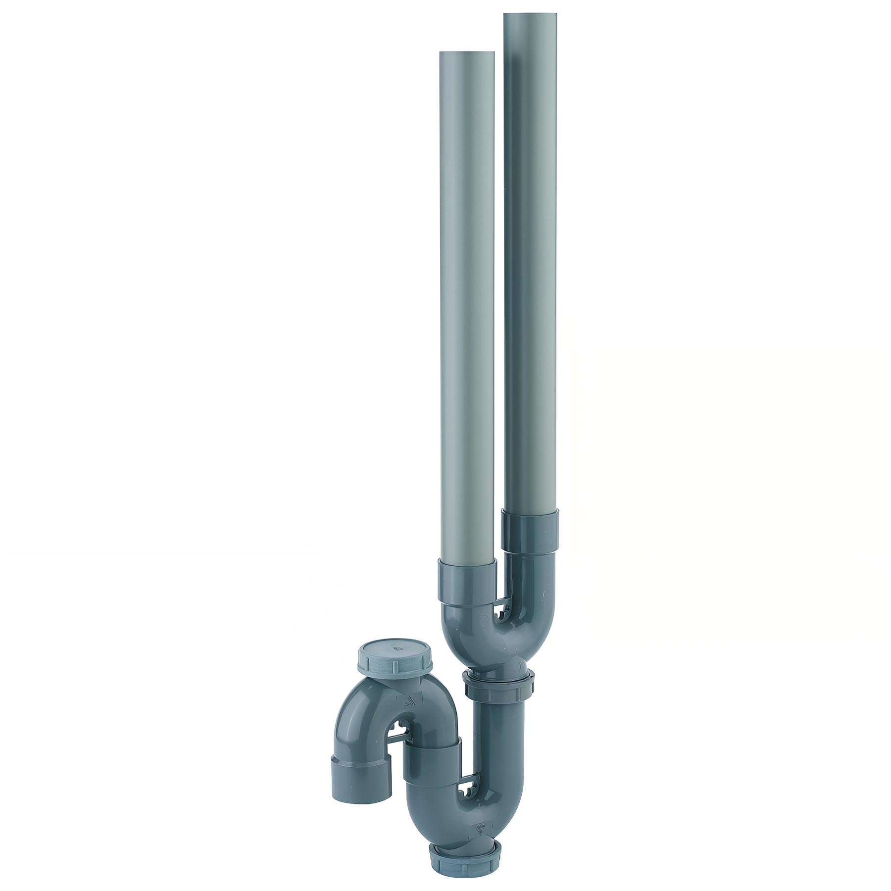 Siphon double entrée machine à laver, PVC,Øint. 35mm, sortie verticale Ø40mm