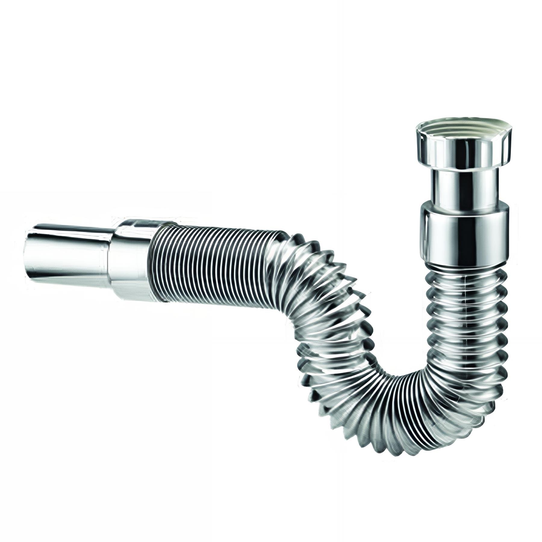 Flexible extensible chromé Ø32mm, écrou métal 1"1/4, embout lisse Ø32mm