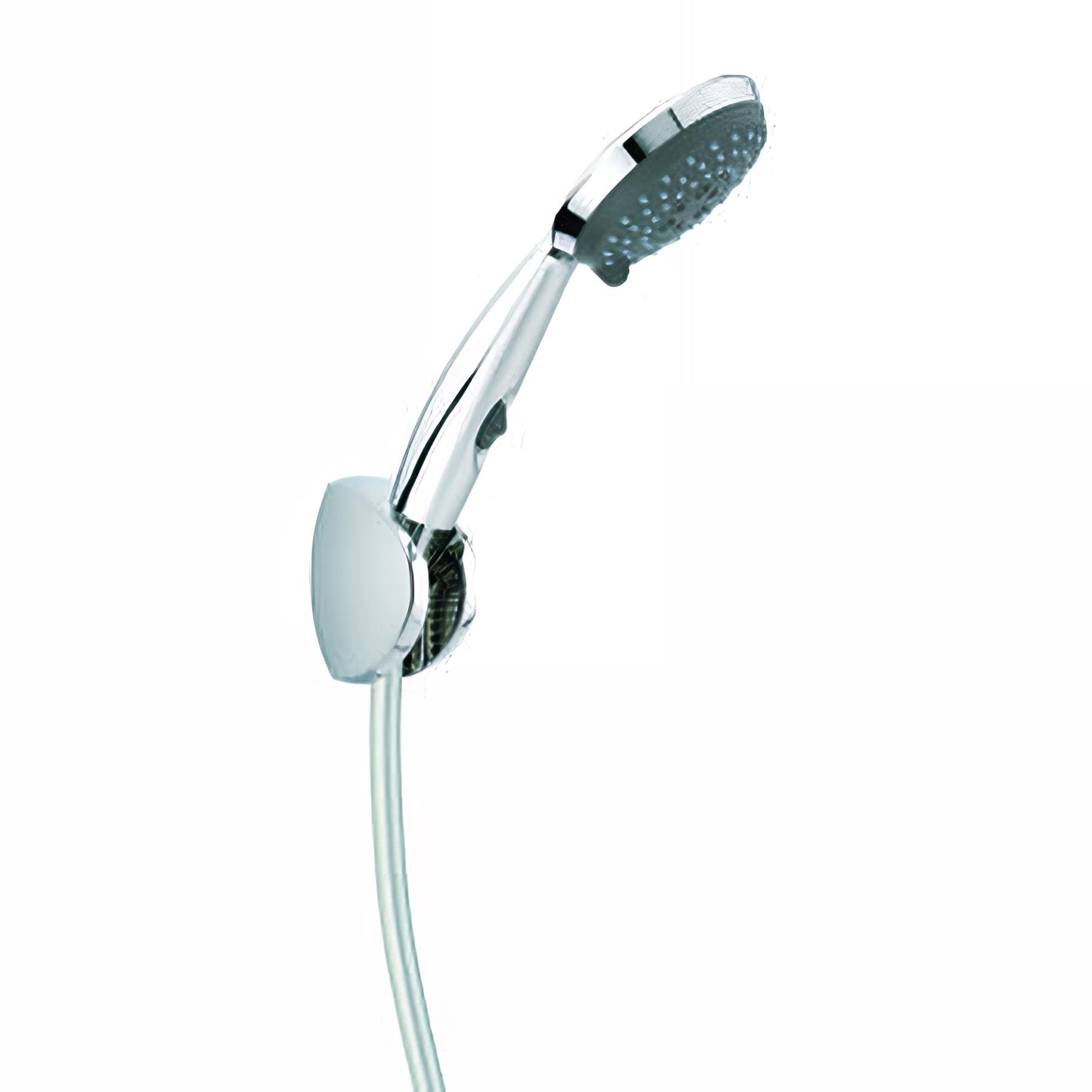 Kit douche 2 jets GO STOP, flexible PVC argenté 1,50m, support mural 3 positions
