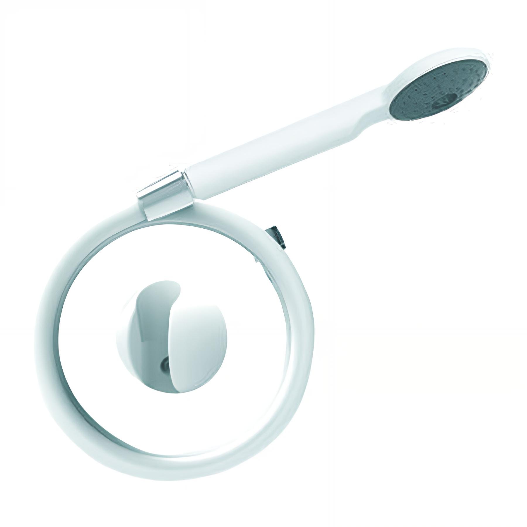 Kit douche 1 jet COLIBRI blanc, flexible PVC blanc 1,50m,support mural sphérique