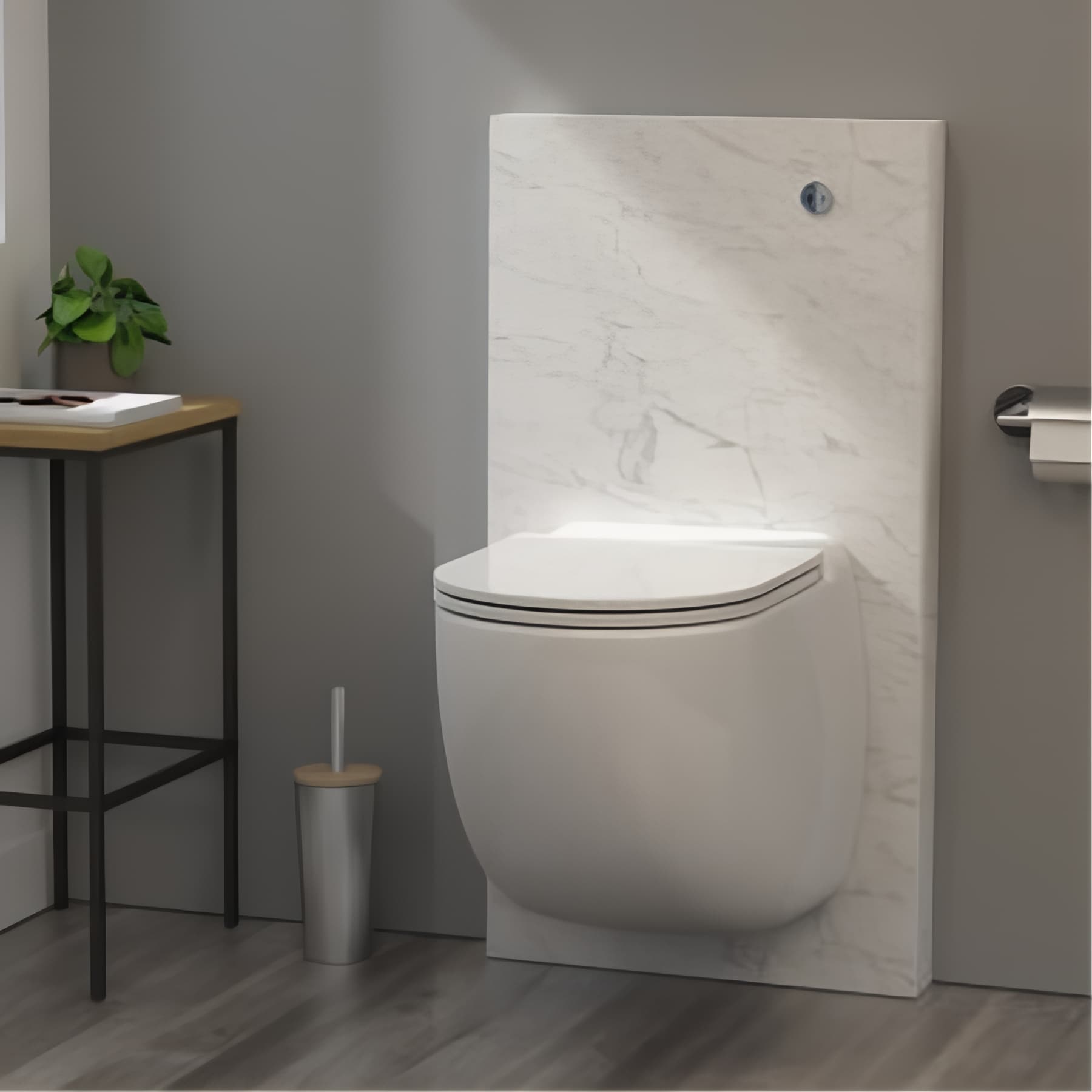 W40 Silence Cuvette suspendue broyeur intégré châssis et box marbre blanc
