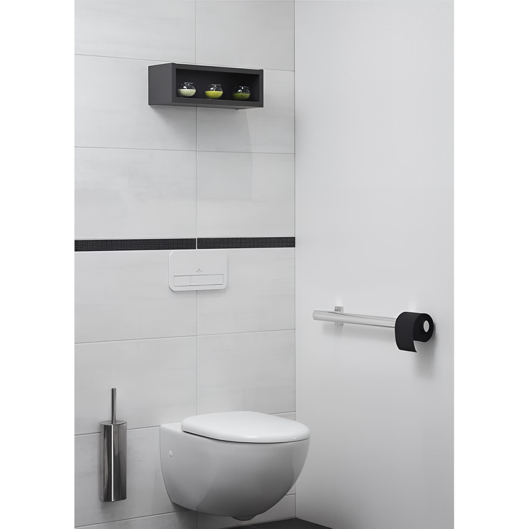 Barre PMR d'appui normes handicapé Gamme PRO PELLET multifonctions pour WC 350 mm avec porte-rouleau anodisé