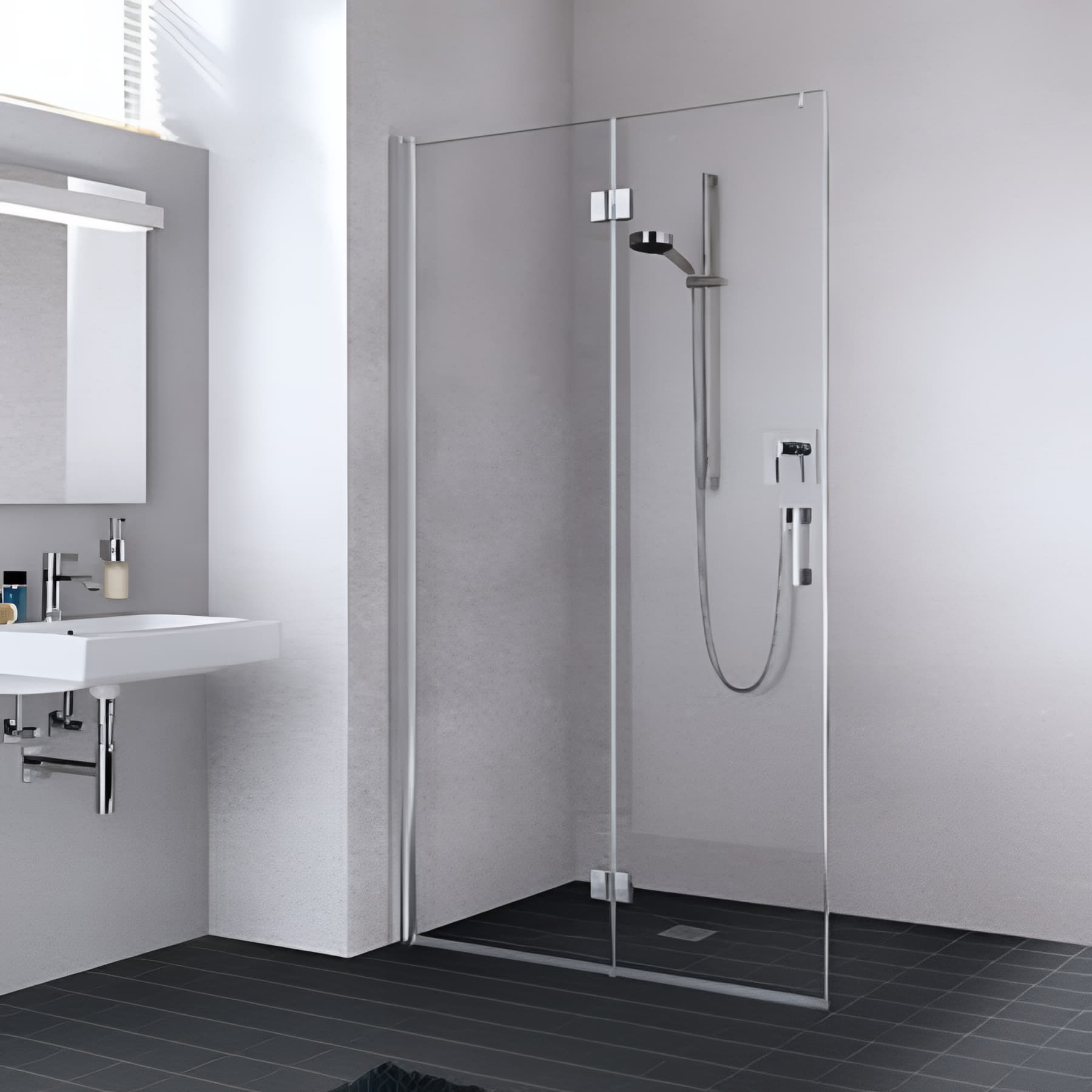 Paroi de douche walk-in largeur 110 cm hauteur 200 cm profilé argent poli verre clair